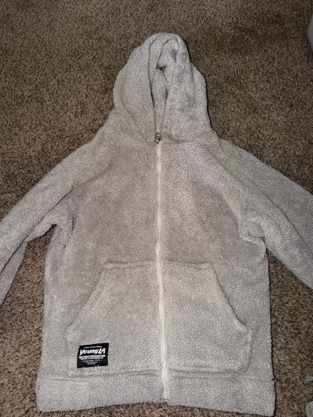 YoungLA Light Gray Sherpa Zip Hoodie size medium